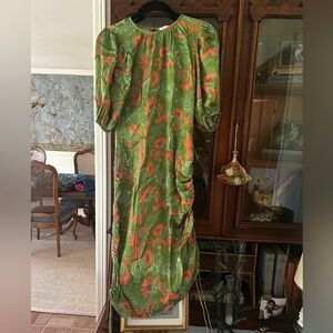 Cleobella Green and Pink slinky  Dress with Ruching and ties